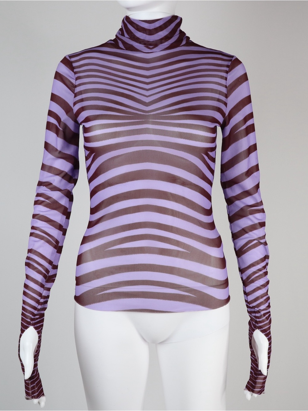 AFRM | MUGLER Style Striped Sheer Turtleneck Long Sleeve Top